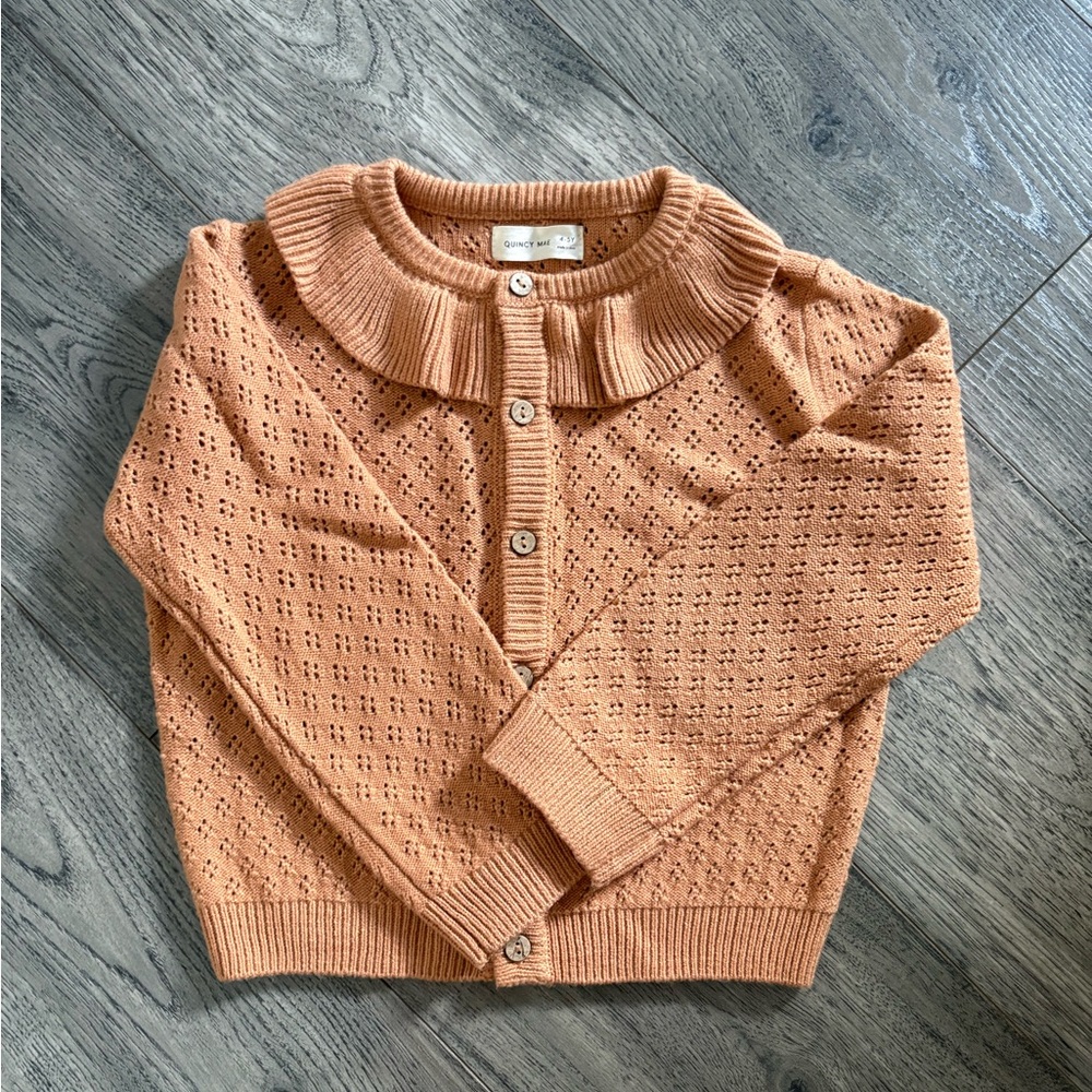 Girl’s Quincy Mae Pink Sweater with Ruffled Collar